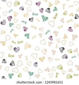 Light Multicolor vector seamless template with text LOVE YOU, hearts. Illustration with phrase LOVE YOU, hearts for valentine's day. Design for wallpaper, fabric makers.