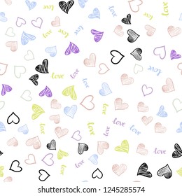 Light Multicolor vector seamless template with text LOVE YOU, hearts. Illustration with phrase LOVE YOU, hearts for valentine's day. Design for wallpaper, fabric makers.