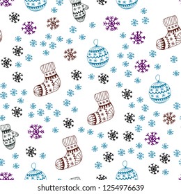 Light Multicolor vector seamless template with ice snowflakes, balls, socks, mittens. Colorful xmas elements with gradient. Design for wallpaper, fabric makers.