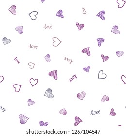 Light Multicolor vector seamless template with text LOVE YOU, hearts. Illustration with words of love, hearts in abstract style. Pattern for trendy fabric, wallpapers.