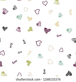 Light Multicolor vector seamless template with text LOVE YOU, hearts. Romantic illustration with colorful phrase LOVE YOU, hearts. Texture for window blinds, curtains.