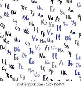 Light Multicolor vector seamless template with isolated letters. Blurred design in simple style with signs of alphabet. Texture for window blinds, curtains.