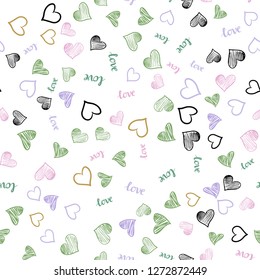 Light Multicolor vector seamless template with text LOVE YOU, hearts. Romantic illustration with colorful phrase LOVE YOU, hearts. Design for wallpaper, fabric makers.