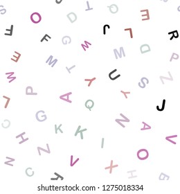 Light Multicolor vector seamless template with isolated letters. Colored alphabet signs with gradient on white background. Pattern for design of fabric, wallpapers.