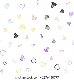 Light Multicolor vector seamless template with text LOVE YOU, hearts. Design in doodle style with text LOVE YOU, hearts. Design for wallpaper, fabric makers.