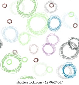 Light Multicolor vector seamless template with circles. Blurred bubbles on abstract background with colorful gradient. Design for textile, fabric, wallpapers.