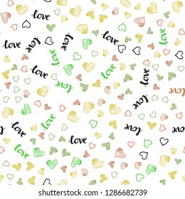 Light Multicolor vector seamless template with text LOVE YOU, hearts. Colorful illustration with quote LOVE YOU, hearts. Design for wallpaper, fabric makers.