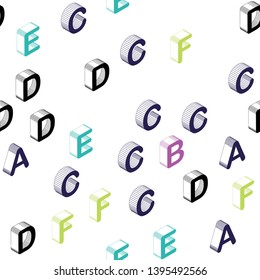 Light Multicolor vector seamless template with 3D isolated letters. Abstract illustration with 3D ABC symbols. Design for textile, fabric, wallpapers.
