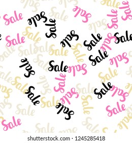 Light Multicolor vector seamless texture with selling prices 70, 90 %. Colored words of sales with gradient on white background. Design for business ads, commercials.