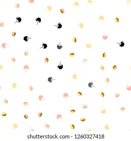 Light Multicolor vector seamless texture with coffee beans, mugs. Gradient abstract collection of coffee cups and beans. Design for ad, poster, banner of cafes, restaurants.