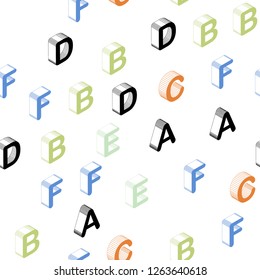 Light Multicolor vector seamless texture with 3D ABC characters. Colorful gradient design in 3D style with signs of alphabet. Design for textile, fabric, wallpapers.