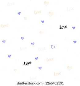 Light Multicolor vector seamless texture with words LOVE YOU, hearts. Illustration with phrase LOVE YOU, hearts for valentine's day. Template for business cards, websites.