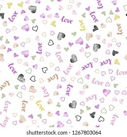 Light Multicolor vector seamless texture with words LOVE YOU, hearts. Colorful gradient phrase LOVE YOU, hearts in abstract style. Design for wallpaper, fabric makers.