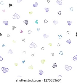 Light Multicolor vector seamless texture with lovely hearts. Decorative shining illustration with hearts on abstract template. Pattern for marriage gifts, congratulations.