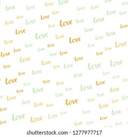 Light Multicolor vector seamless texture with words LOVE YOU. Decorative design in doodle style with text LOVE YOU. Template for business cards, websites.