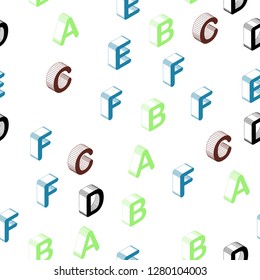Light Multicolor vector seamless texture with 3D ABC characters. Colorful gradient design in 3D style with signs of alphabet. Template for business cards, websites.