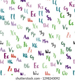 Light Multicolor vector seamless texture with ABC characters. Blurred design in simple style with signs of alphabet. Pattern for trendy fabric, wallpapers.