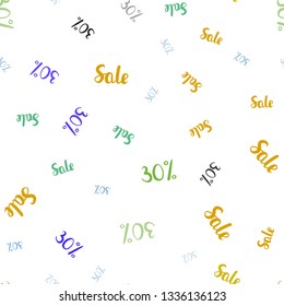 Light Multicolor vector seamless texture with selling prices 30 %. Abstract illustration with colorful gradient symbols of sales. Template for season sales, shopping ads.