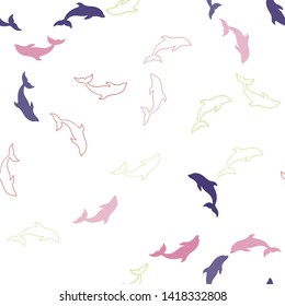 Light Multicolor vector seamless texture with dolphins. Shining illustration of colorful gradient sea dolphins. Pattern for wildlife ad, booklets.