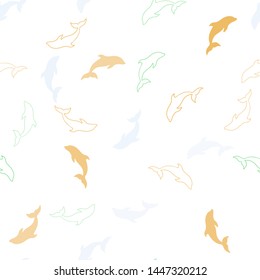 Light Multicolor vector seamless texture with dolphins. Decorative design in natural style with sea dolphins. Pattern for marine leaflets.