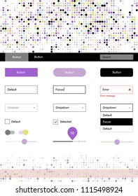 Light Multicolor vector style guide with circles. Beautiful ui ux kit with colorful dots in its header. Modern template for your landing page.