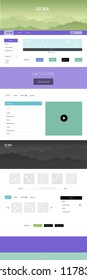 Light Multicolor vector style guide with mountains. Web ui kit with abstract gradient hills in its header. Sample for your landing page of tourism.