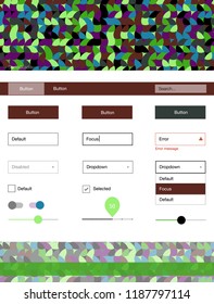Light Multicolor vector style guide with circles. Beautiful ui ux kit with colorful dots in its header. Modern template for your landing page.