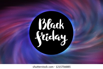 Light Multicolor vector template with a black hole, space. Abstract illustration with glitter colorful cosmic stars. Backdrop for super sales on Black Friday.