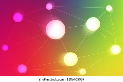 Light Multicolor vector template with circles, triangles. Design with connection of dots and lines on colorful background. Pattern can be used for futuristic ad, booklets.