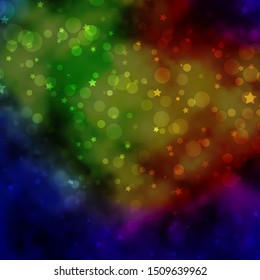Light Multicolor vector template with circles, stars. Abstract design in gradient style with bubbles, stars. Pattern for trendy fabric, wallpapers.