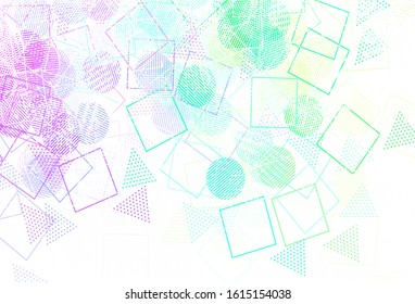 Light Multicolor vector template with crystals, circles, squares. Decorative design in abstract style with lines, dots, cubes. Pattern for websites.