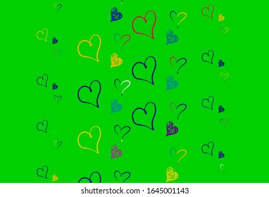 Light Multicolor vector template with doodle hearts. Shining illustration with hearts on abstract template. Design for a business advert of anniversary.