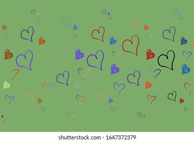 Light Multicolor vector template with doodle hearts. Decorative design with hearts in simple style . Template for Valentine's greeting postcards.