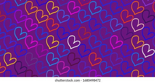 Light Multicolor vector template with doodle hearts. Hearts on blurred abstract background with colorful gradient. Template for Valentine's greeting postcards.