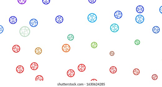 Light Multicolor vector template with esoteric signs. Colorful vintage illustration with gradient alchemy shapes. Design for magic, spiritual events.