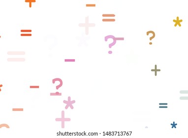Light Multicolor vector template with math simbols. Abstract illustration with colored algebra signs. Best design a poster, banner of a math college.