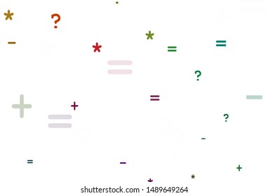 Light Multicolor vector template with math simbols. Blurred design in simple style with collection of numerals. Pattern for ad, booklets, leaflets of education.