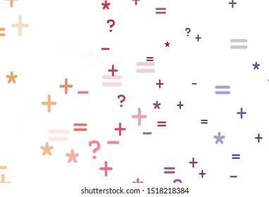 Light Multicolor vector template with math simbols. Colored mathematic signs with gradient on white background. Pattern for school, grammar websites.