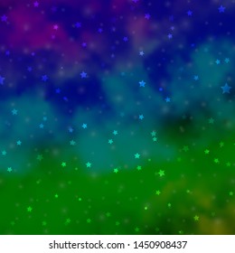 Light Multicolor vector template with neon stars. Shining colorful illustration with small and big stars. Best design for your ad, poster, banner.