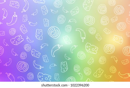 Light Multicolor vector texture with delicious snacks. Beautiful colored illustration with food in doodle style. Template for meal cooking in kitchen.