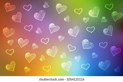 Light Multicolor vector texture with lovely hearts. Hearts on blurred abstract background with colorful gradient. Pattern can be used for valentine's ad, booklets.