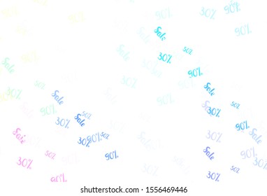 Light Multicolor vector texture with selling prices 30, 50, 90 %. Colored words of sales with gradient on white background. Backdrop for super sales on Black Friday.