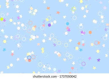 Light Multicolor vector texture with small stars, suns. Blurred decorative design in simple style with stars, suns. Best design for your ad, poster, banner.
