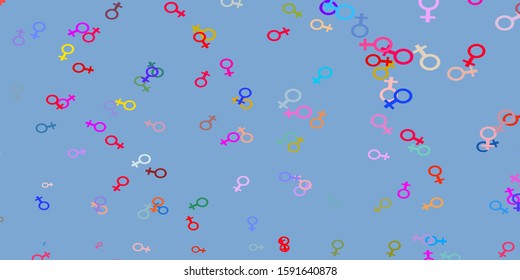Light Multicolor vector texture with women's rights symbols. Colorful feminism symbols with a gradient in modern style. Background for ui designers.