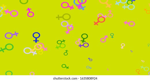 Light Multicolor vector texture with women's rights symbols. Colorful feminism symbols with a gradient in modern style. Background for cell phones.