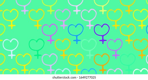 Light Multicolor vector texture with women's rights symbols. Illustration with signs of women's strength and power. Background for International Women’s Day.