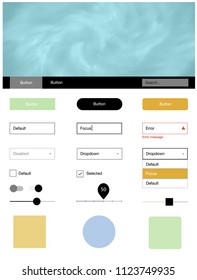 Light Multicolor vector ui kit with clouds & stars. Web ui kit with abstract gradient clouds in its header. Beautiful layout for websites, landing pages.