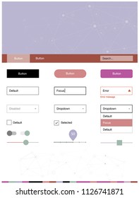 Light Multicolor vector ui kit in polygonal style with circles. Style guide in polygonal style with triangles, circles. Simple colorful design for websites.