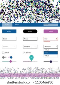 Light Multicolor vector ui kit with dots. Modern Style guide with colorful gradient circles in its header. This template you can use for landing pages.