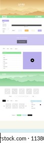 Light Multicolor vector ui kit with landscape. Simple Material Design Kit with colorful mountains in header. Template for website of outdoor activities.